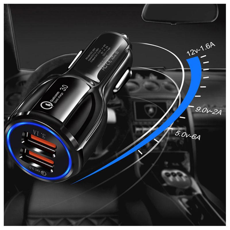 Quick Charge 3.0 30W Fast Car Charger DC-681 - 2 x USB - Black