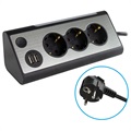 REV Light Socket Power Strip with USB and LED Light - Silver / Black