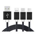 Reekin 3in1 Braided USB Cable - MicroUSB, Lightning, USB-C - 1.2m - Black