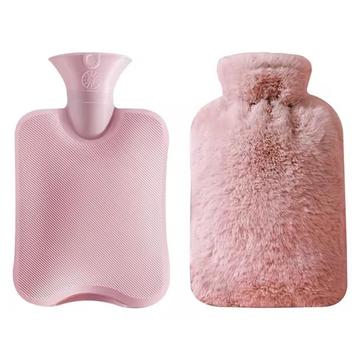 Refillable Hot Water Bottle with Removable Fluffy Cover - 2L - Pink