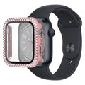 Rhinestone Decorative Apple Watch Series 9/8/7 Case with Screen Protector - 9H - 41mm - Pink