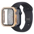 Rhinestone Decorative Apple Watch Series 9/8/7 Case with Screen Protector - 9H - 45mm - Gold