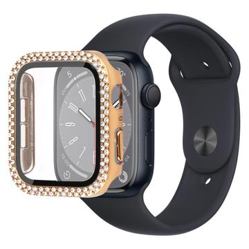 Rhinestone Decorative Apple Watch Series 9/8/7 Case with Screen Protector - 9H - 45mm - Gold