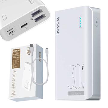 Romoss Sense 4S Pro 10000mAh/30W Power Bank - 2xUSB-A, USB-C - White