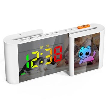 S-Shape RGB Cartoon Animal Dual Screen Alarm Clock for Kids - White / Cat