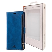 Saii Zipper iPhone 13 Pro Max Wallet Case with Strap - Blue