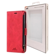 iPhone 13 Saii Zipper Wallet Case with Strap - Red