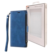 iPhone 14 Pro Max Saii Zipper Wallet Case with Strap - Blue