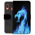 Samsung Galaxy A20e Premium Wallet Case - Blue Fire Dragon