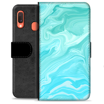 Samsung Galaxy A20e Premium Wallet Case - Blue Marble