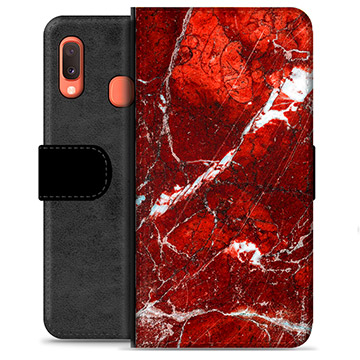 Samsung Galaxy A20e Premium Wallet Case - Red Marble