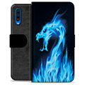 Samsung Galaxy A50 Premium Wallet Case - Blue Fire Dragon