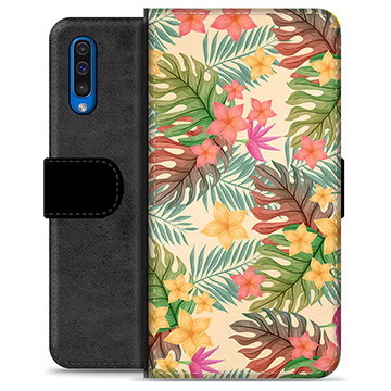 Samsung Galaxy A50 Premium Wallet Case - Pink Flowers