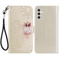 Samsung Galaxy A55 Owl Rhinestone Wallet Case - Gold