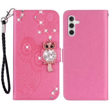 Samsung Galaxy A55 Owl Rhinestone Wallet Case