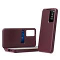 Samsung Galaxy A57 Smart Clear View Flip Case with Card Slot - Wine Red