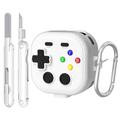 Samsung Galaxy Buds 4/4 Pro Gaming Controller Style Case with Carabiner and Cleaning Tool - White
