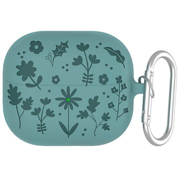 Samsung Galaxy Buds3/Buds3 Pro Flower Pattern Liquid Silicone Case w. Carabiner