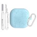 Samsung Galaxy Buds4/Buds4 Pro Floral Engraved Silicone Case with Cleaning Pens - Blue