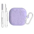 Samsung Galaxy Buds4/Buds4 Pro Floral Engraved Silicone Case with Cleaning Pens - Purple