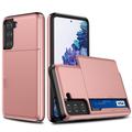 Samsung Galaxy S21 5G Hybrid Case with Sliding Card Slot - Rose Gold