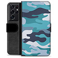 Samsung Galaxy S21 Ultra 5G Premium Wallet Case - Blue Camouflage