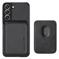 Samsung Galaxy S22 5G Magnetic Case with Card Holder - Carbon Fiber - Black