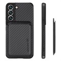 Samsung Galaxy S22 5G Magnetic Case with Card Holder - Carbon Fiber - Black