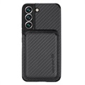 Samsung Galaxy S22 5G Magnetic Case with Card Holder - Carbon Fiber - Black