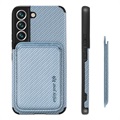 Samsung Galaxy S22 5G Magnetic Case with Card Holder - Carbon Fiber - Blue