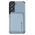 Samsung Galaxy S22 5G Magnetic Case with Card Holder - Carbon Fiber - Blue