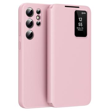 Samsung Galaxy S23 Ultra Smart Clear View Flip Case with Card Slot - Pink