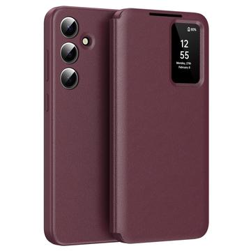 Samsung Galaxy S24 Smart Clear View Flip Case with Card Slot - Wine Red