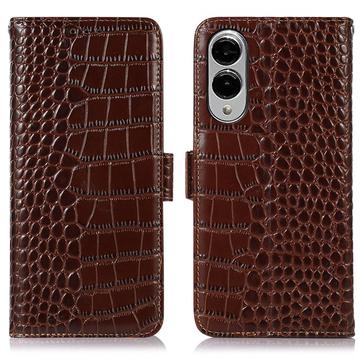Samsung Galaxy S25 Edge Crocodile Series Wallet Leather Case with RFID - Brown