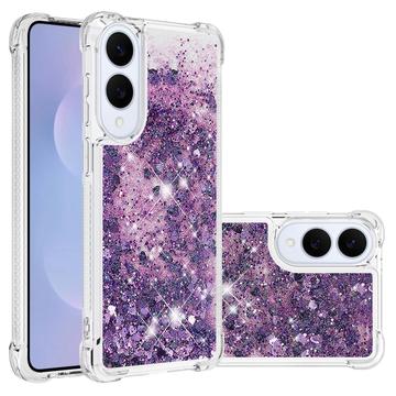 Samsung Galaxy S25 Edge Glitter Quicksand TPU Case - Purple Hearts