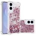 Samsung Galaxy S25 Edge Glitter Quicksand TPU Case - Rose Gold Hearts