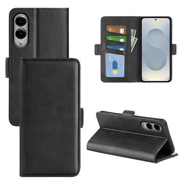 Samsung Galaxy S25 Edge Wallet Case with Magnetic Closure - Calf Texture - Black