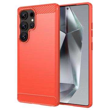 Samsung Galaxy S25 Ultra Brushed TPU Case - Carbon Fiber - Red