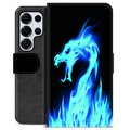 Samsung Galaxy S25 Ultra Premium Wallet Case - Blue Fire Dragon