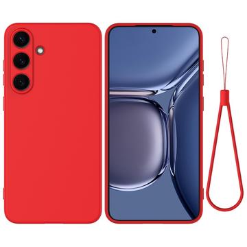 Samsung Galaxy S25+ Liquid Silicone Case with Hand Strap - Red