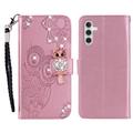 Samsung Galaxy S26 Owl Rhinestone Wallet Case - Rose Gold