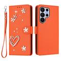 Samsung Galaxy S26 Ultra Hearts and Flowers Wallet Case - Orange
