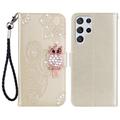 Samsung Galaxy S26 Ultra Owl Rhinestone Wallet Case - Gold