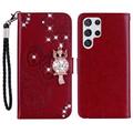 Samsung Galaxy S26 Ultra Owl Rhinestone Wallet Case - Red