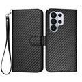 Samsung Galaxy S26 Ultra Premium Wallet Case with Strap - Carbon Fiber Texture