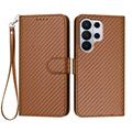Samsung Galaxy S26 Ultra Premium Wallet Case with Strap - Carbon Fiber Texture - Carbon Coffee