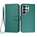 Samsung Galaxy S26 Ultra Premium Wallet Case with Strap - Carbon Fiber Texture - Carbon Green