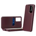Samsung Galaxy S26 Ultra Smart Clear View Flip Case with Card Slot - Wine Red