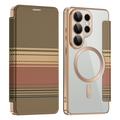 Samsung Galaxy S26 Ultra Stylish Magnetic Flip Case with RFID Card Slots - Brown