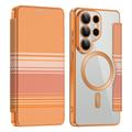 Samsung Galaxy S26 Ultra Stylish Magnetic Flip Case with RFID Card Slots - Orange
